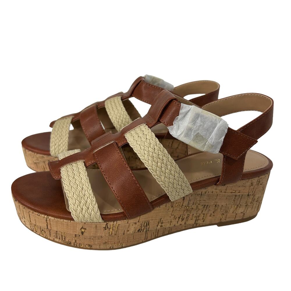 Viiolet and Red Women's Capree Woven Braid Wedge Platform Sandals Cognac 8.5